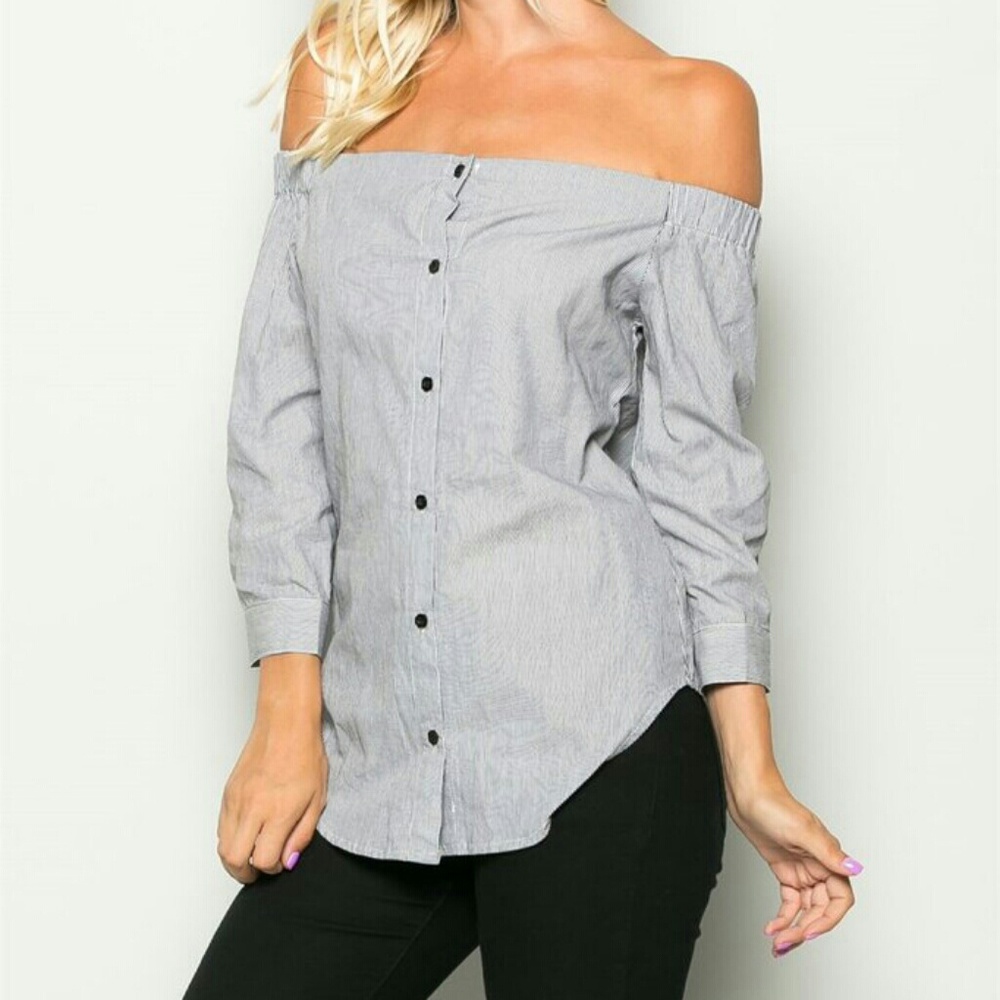 Off The Shoulder Button Up Top